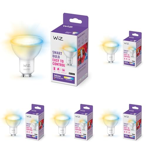 WiZ - Bombilla LED Inteligente Wi-Fi, 4,9W(Eq. 50W) GU10, Luz Blanca Cálida a Fría Regulable, con tecnología SpaceSense y compatible con Alexa y Google Home (Paquete de 5)