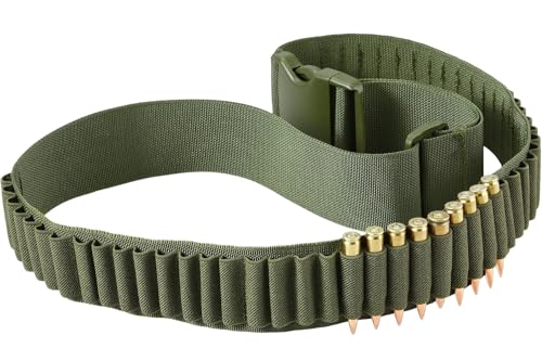 Cinturón de Cartuchos, Escopeta de Nailon, Calibre de Caza, Pistola de Escopeta, Bandolera de munición, 130 cm de Largo, cinturón de Cartuchos para Cartuchos de Escopeta 12GA (Verde Militar)