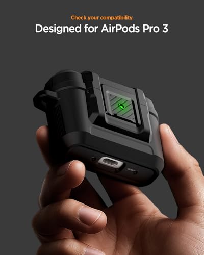 Image of Spigen for AirPods Pro 3 Case, Carabiner Included, Shock-Proof, Lost-Prevent Cover, (Lock Fit) - Matte Black