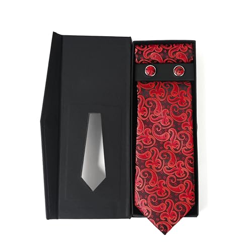 Image of Men's Tie Set with Pocket Square and Cufflinks | 100% microfiber; tie 59 x 3.15 in; square 10 x 10 in; gift box included