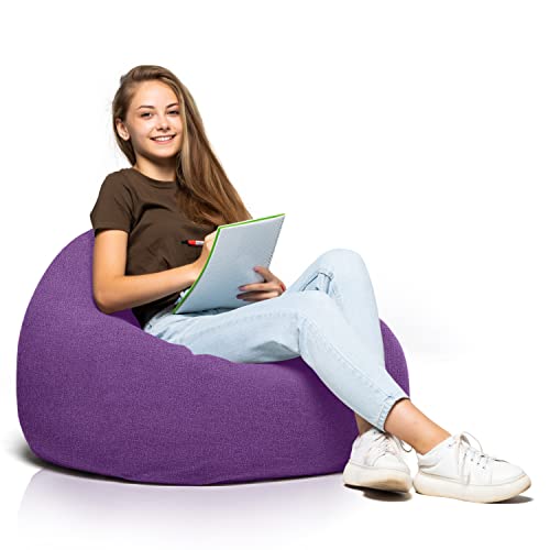 Aiire Puff Infantil con Relleno Incluido - [80x65] Puf Moderno de Diseño para Habitacion Juvenil o Adolescente - Puffs Infantiles XXL para Niños de 10 años o Bean Bag Gamer Morado