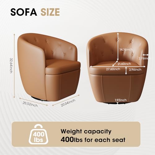 Image of 360 Swivel Leather Accent Chair, Modern Barrel Club Chair with Leather Upholstery and Sturdy Base, Comfortable Armchair for Living Room, Bedroom, Reading Nook, Brown