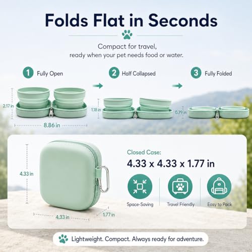 ZBBOPQ Portable Dog Bowl, Collapsible 2-in-1 Travel Dog Bowls with Carabiner Clip, Silicone Double Pet Food and Water Dish for Outdoor Camping and Hiking (Green) by ZBBORQ - Used condition - Image 3