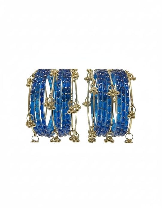 Image of Kashmiri Ghangharoo Glass Bangle Set for Women| Light Weight Bangles | Traditional Transparent Fancy Glass Chudi Set for Wedding, Party(Set Of 18)