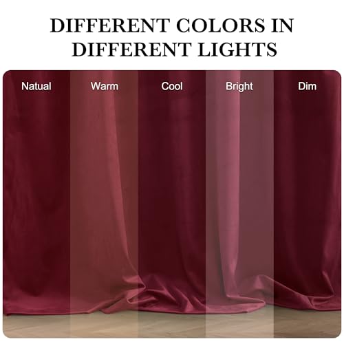 Image of RYB HOME Burgundy Red Velvet Curtains 96 inches for Bedroom Living Room | Thermal Insulated, Privacy UV Block, Back Tab, Backdrapes for Movie Theater Stage Christmas, W52 x L96, 2 Panels