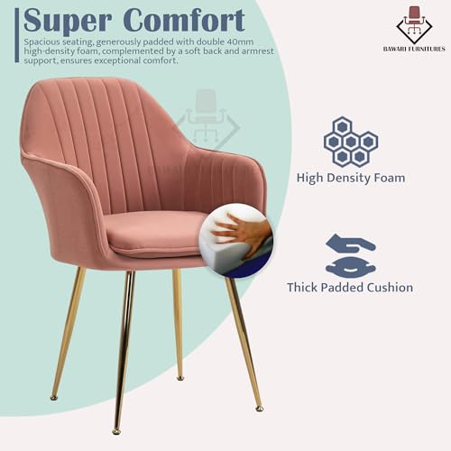 Image of Set of 2 Accent Chair for Living Room | Modern Armchair in Soft Velvet Fabric with Sturdy Legs | Premium Chair for Home Living Room Bedroom Restaurent | (Gold Legs, Pink)