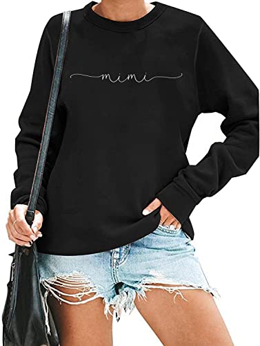 Image of RFBIQI Mimi Sweatshirt Women Funny Letter Print Grandma Gift Pullover Top Nana Casual Crewneck Long Sleeve Tee Shirt