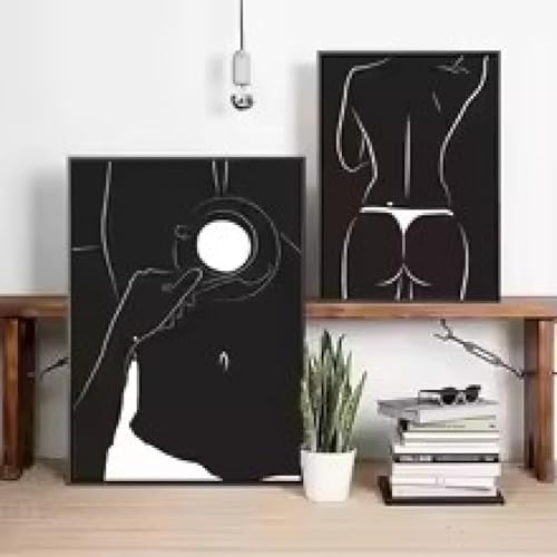 Affiche rétro en noir et blanc d'une femme en bikini, toile artistique pour décoration épurée