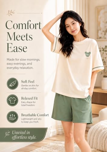 Image of Celary Korean Women's Pyjama Set|Cute Printed T-Shirt & Shorts Set|Soft Cotton Blend Women Night Suit Sleepwear| Shorts Set for Women