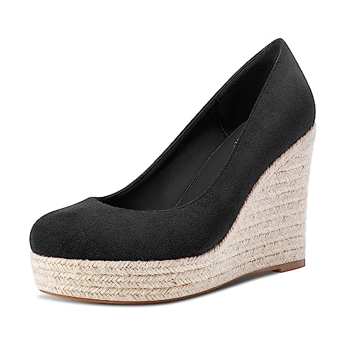 TNYNFBEB Womens Wedge Heel Close Round Toe Pumps Slip-on Prom Party Cute Basic Classic Summer 3.9 Inches Heels