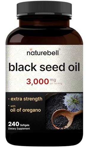 NatureBell Black Seed Oil Softgels 3 000mg per Serving 240 Count 2-in-1 Formula with Oil of Oregano Carvacrol & Thymoquinone Nigella Sativa Producing Black Cumin Seed Oil Non-GMO