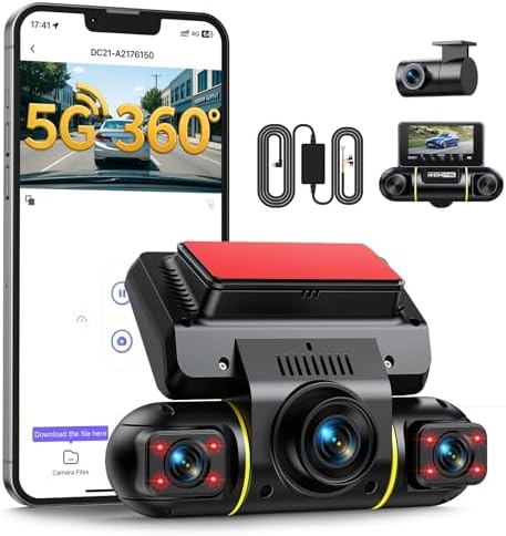 LAMTTO 4 Kanal Dashcam Auto 360° für Vorne Hinten Innen mit Hardwire-Kit, WiFi Dash Kamera für Auto mit 5G WLAN & App, Autokamera mit G-Sensor Parküberwachung und IR-Nachtsicht