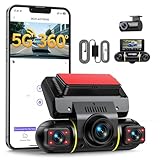 LAMTTO 4 Kanal Dashcam Auto 360° für Vorne Hinten Innen mit Hardwire-Kit, WiFi Dash Kamera für Auto mit 5G WLAN & App, Autokamera mit G-Sensor Parküberwachung und IR-Nachtsicht