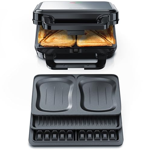 Arendo - Sandwichmaker Waffeleisen Kontaktgrill mit abnehmbaren Platten - mit Antihaftbeschichtung - BPA frei - Temperaturkontrolle...