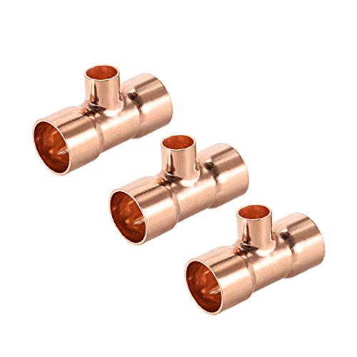 DealMux Conector de conexión de tubería de presión de cobre en T reductora de cobre de 1/2 pulgada x 3/8 pulgada x 1/2 pulgada para suministro de plomería y refrigeración 3 piezas