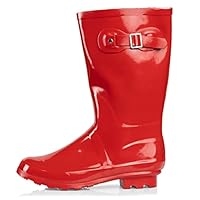 NORTY Waterproof Rain Boots for Women Size 7, Mid Calf Rain Shoes, Slip-Resistant, Comfortable Rainboots, Stylish Outdoor Garden Boots, Glossy Red, 11.25\" Shaft
