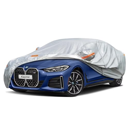 Kayme Sedan Car Cover Fit for BMW i4 (2022-2025) Automobiles All Weather Waterproof, Outdoor Cover Sun Rain Protection, with Lock and Zipper Door.Silv