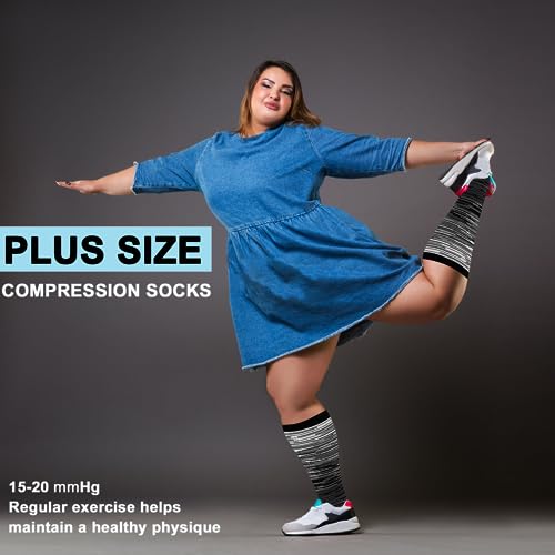 Image of 3 Pairs Plus Size Compression Socks for Women and Men Wide Calf 20-30mmhg Extra Large Knee High Support for Circulation