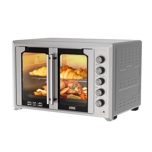 WINNING STAR Electric Oven Capacity 120 Liter Double Door Baking Tray Pizza Tray Rotary Grill Interior Lighting 2800 Watt Silver M/ST-9853