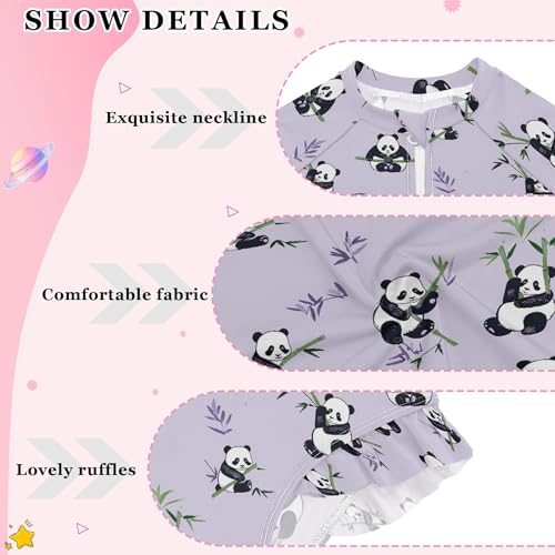 Panda Animal Cute Girls Long Sleeve Rashguard Swimsuit UV Protection One-Piece Swimwear Bathing Suit B04038364