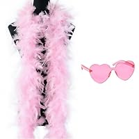 WFKKMEQ Federboa, 2M Federschal Kostüm Zubehör Flauschige Federboa mit Partybrille Feder Boas für Frauen Turkey Feather Boas Dekorieren für Hochzeit,Ankleiden Party, Cosplay,Karneval(Rosa)