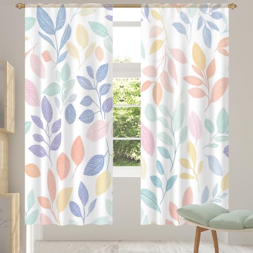 Mexpekil Cortinas traslúcidas con ramas de hojas rosas para sala de estar, dormitorio, cortina de gasa filtrante de luz con bolsillo para barra, cortinas de privacidad para ventana, juego de 2 paneles