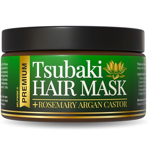 SELFWISE Premium Tsubaki Hair Mask – Luxurious Japanese Camellia, Argan & Rosemary Oil Blend – Deep Repair & Silken Shine for Dry, Damaged, or Color-Treated Hair 4oz