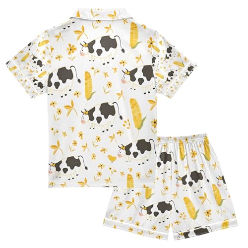 senya Cute Cow Corn Satin Summer Pajama Sets Silk Short Sleeve Button Down Sleepwear2