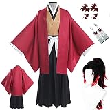 AIUKAKP Men Costume Outfit Kimono With Earring Red Robe Uniform Halloween