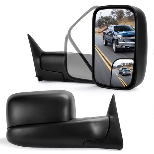 Towing Mirrors a Pair Compatible for 1998-2001 Dodge Ram 1500, 1998-2002 for Ram 2500 3500 Power Heated, Power Adjustable, Manual Folding, Left and Right Side