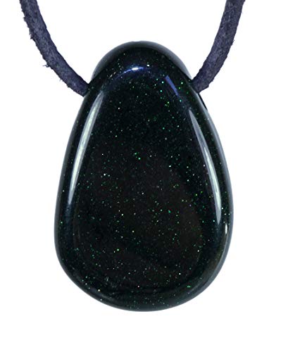 Preisvergleich Produktbild Lebensquelle Plus Grünfluss Tropfenanhänger Tropfen Anhänger Trommelstein gebohrt mit Lederband