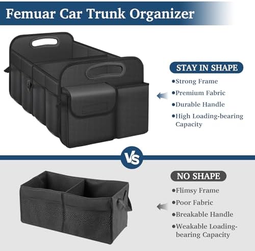 Femuar Car Trunk Organizer, Car Storage Organizer with Large Capacity Waterproof Collapsible Trunk Organizer for Car Suv/Jeep/Sedan (Black, Standard) 1