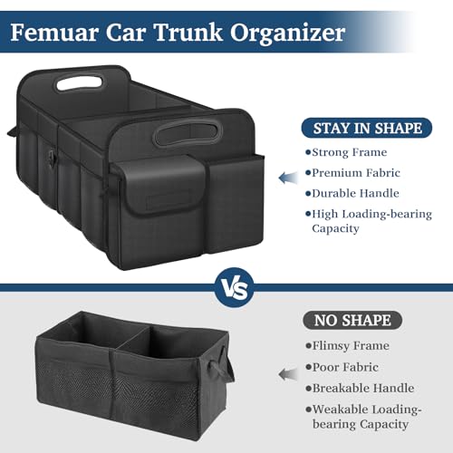 Femuar Organizador de maletero de coche, organizador de almacenamiento de coche con gran capacidad impermeable plegable para coche Suv/Jeep/Sedán (negro, estándar)