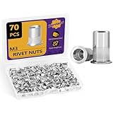M3 Rivet Nut, 70PCS Metric 304 Stainless Steel Rivets Flat Head Rivnut Threaded Insert Nuts Assortment for Furniture, Automotive and Industrial Applications (M3-0.5mm)