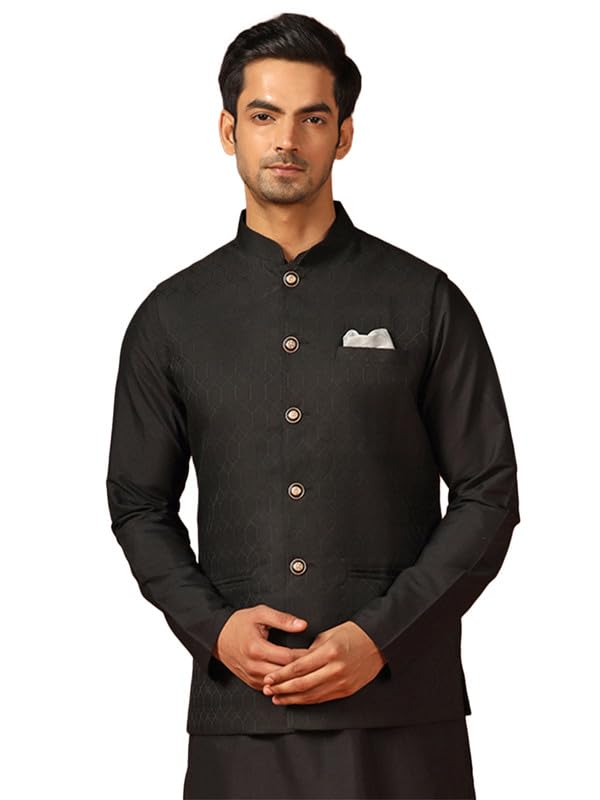 Image of KISAH Men's Jacket - Textured Silk Blend Jacquard - Indian Wedding Outfit for Men - Ideal for Weddings and Festivals