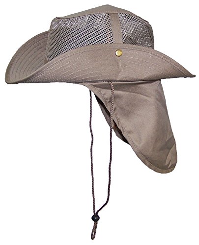Tropic Hats Summer Wide Brim Mesh Safari/Outback W/Neck Flap & Snap Up Sides - Tan S