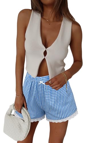 Image of Boxer Shorts for Women Pajama Gingham Shorts Casual Lounge Sleep Plaid Y2K Beach Bottoms for 2026 Summer
