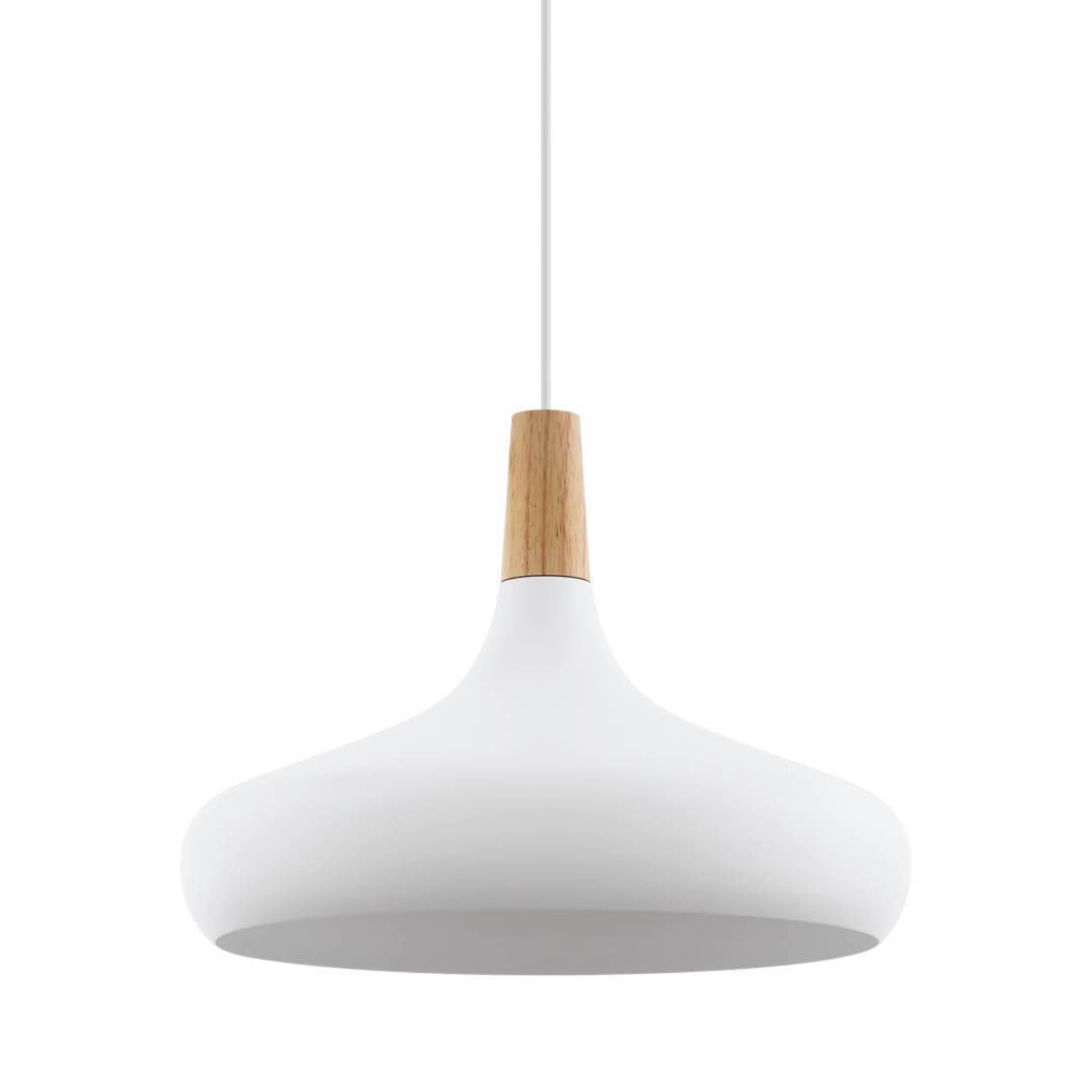 Eglo lámpara colgante Sabinar, lámpara de techo de 1 foco, lámpara colgante de acero y madera, color blanco, marrón, portalámparas E27, diámetro 40 cm, certificado FSC