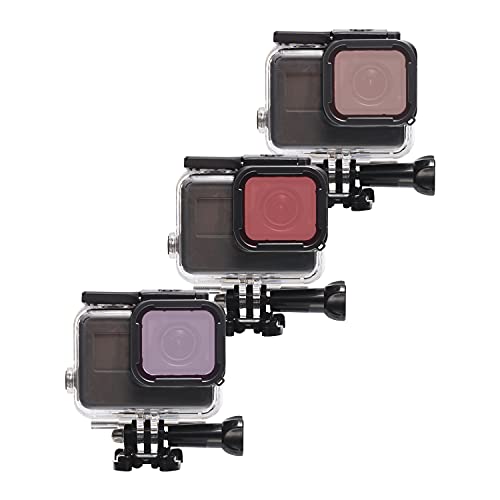3 In 1 Snorkel Diving Underwater Red/Pink/Purple Lens Filter In Seawater & Freshwater Only For Waterproof Official Housing Of Gopro Hero (2018), Gopro 7 Black, 6, 6 Black, Hero 5, 5 Black. #TOP1