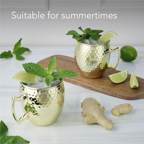 Arora Moscow Mule Mug, Set of 2 Gold Hammered, Durable for Home Dining, Max Capacity 20oz, 3.5\" D x 3.9\" H - Thumbnail 4