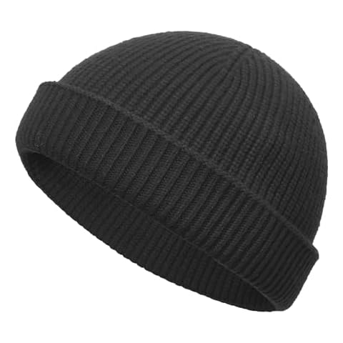 choshion Wool Cuffed Beanie for Men Unisex Knit Watch Cap Thin Fisherman Beanies Black Cover