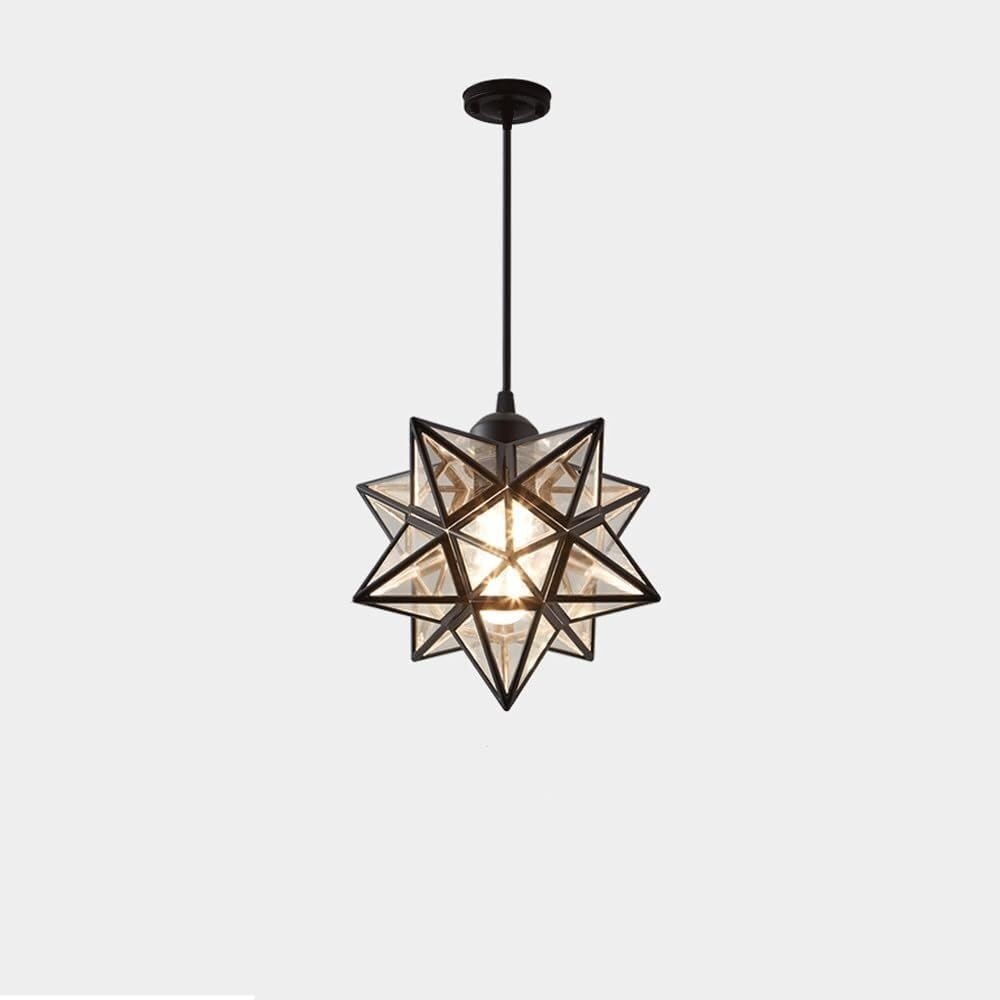 KXEcoLife Modern Nordic Creative Iron Pentagram Chandelier,American Clear Glass Pendant Light,Creative Stars Dimmable Hanging Light,Indoor Adjustable Height
