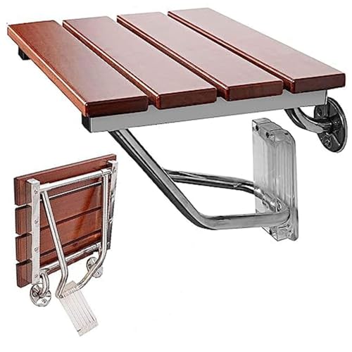Sgabello da Bagno Pieghevole a Muro in Legno, Sedia Doccia Pieghevole a Muro per Disabili Anziani, Sedile per Doccia e Bagno con Viti, Portata 200kg