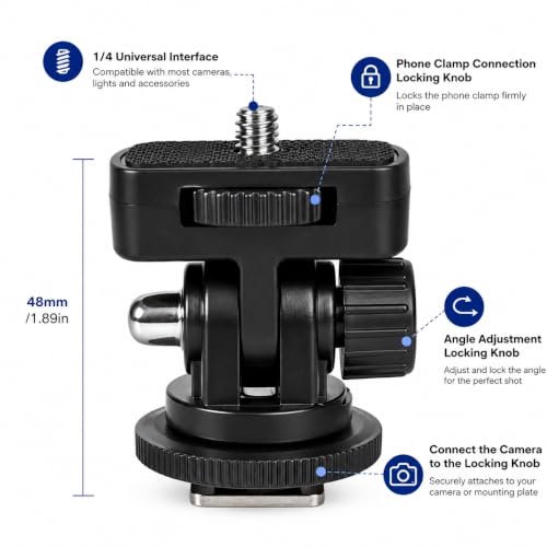 Image of 360 Rotating Smartphone Holder with Hot Shoe Mount & 1 /4 inch Thread