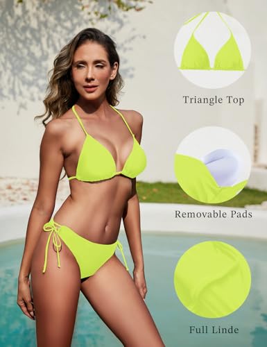 Image of Women String Bikini Set Halter Side Tie Two Piece Swimsuit Triangle Bathing Suits