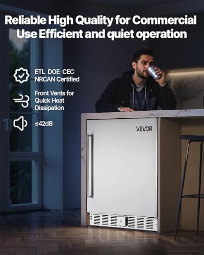 Image of VEVOR 24-Inch Indoor /Outdoor Beverage Refrigerator, 150 QT Freestanding or Undercounter Beverage Fridge, 180 Cans Built-in Beer Fridge with Stainless Steel Body for Residential Home Bar Commercial Use