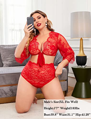 Avidlove Womens Underwear Plus Size High Waisted Lingerie Invisible Seamless Hipster Lace Underwear Full Coverage Panties Red #TOP4