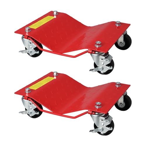 Heavy Duty Car Dolly Set of 2 with Brakes, 1500 Lbs per Dolly Car Skates for Moving Vehicles, 3.5 Inch Wheel Tire Dollies for Cars, Trucks, Motorcycles in Garage, Orange