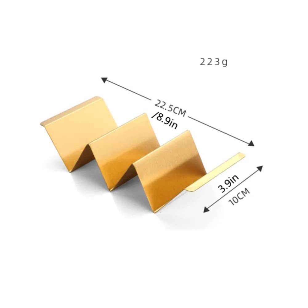 Lot de 6 supports à tacos dorés avec poignées pour fête, lot de 6 plateaux à tacos en acier inoxydable, peut contenir jusqu'à 3 tacos chacun empilable, passe au lave-vaisselle et au four