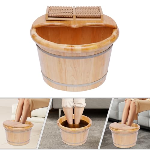 Baño de pies de madera de cedro con tapa y bolas de masaje miniatura 5